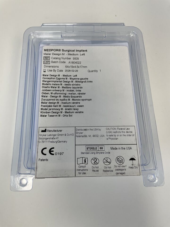 9509  -  STRYKER  -  MEDPOR Malar Design M - Medium Left , ( Each )  -  ( Expiry Date : 2028-02-29 )