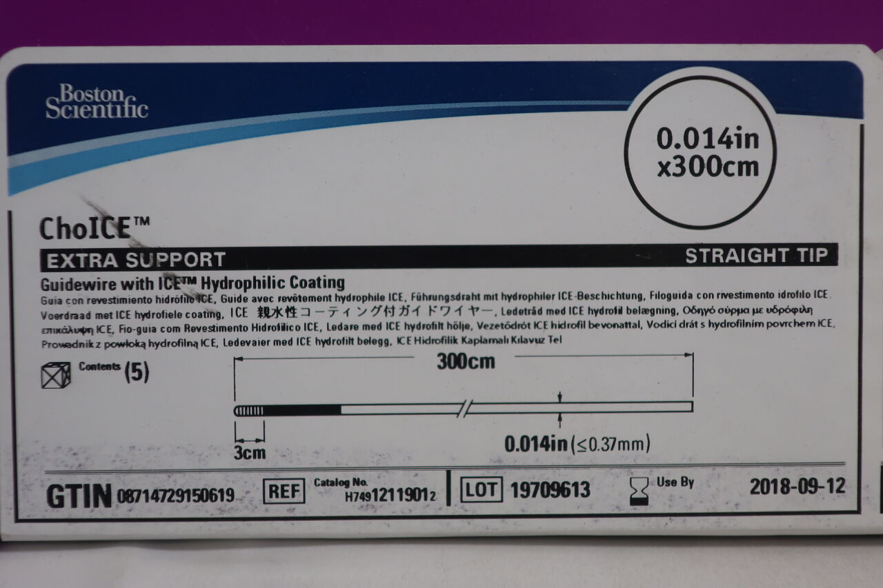 1211901 - BOSTON SCIENTIFIC - ChoICE Guidewire - ICE Hydrophilic Coating - Extra Support, Straight - .014" x 300cm, (EA) - ( Expiry Date: 2022-03-05 )