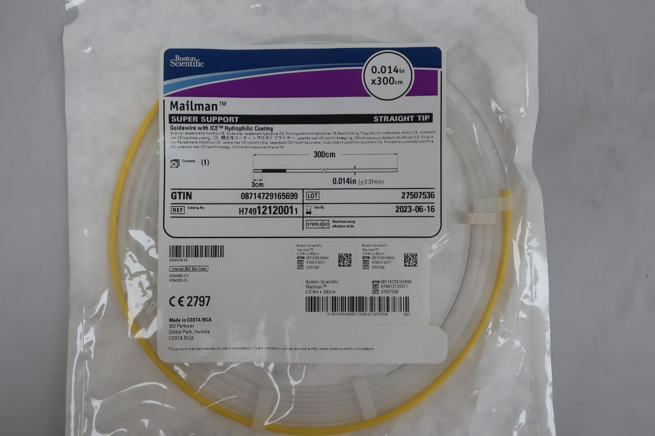 1212001 - BOSTON SCIENTIFIC - Mailman Guidewire - ICE Hydrophilic Coating - Super Support, Straight Tip - .014" x 300cm
, () - ( Expiry Date: 2022-01-22 )