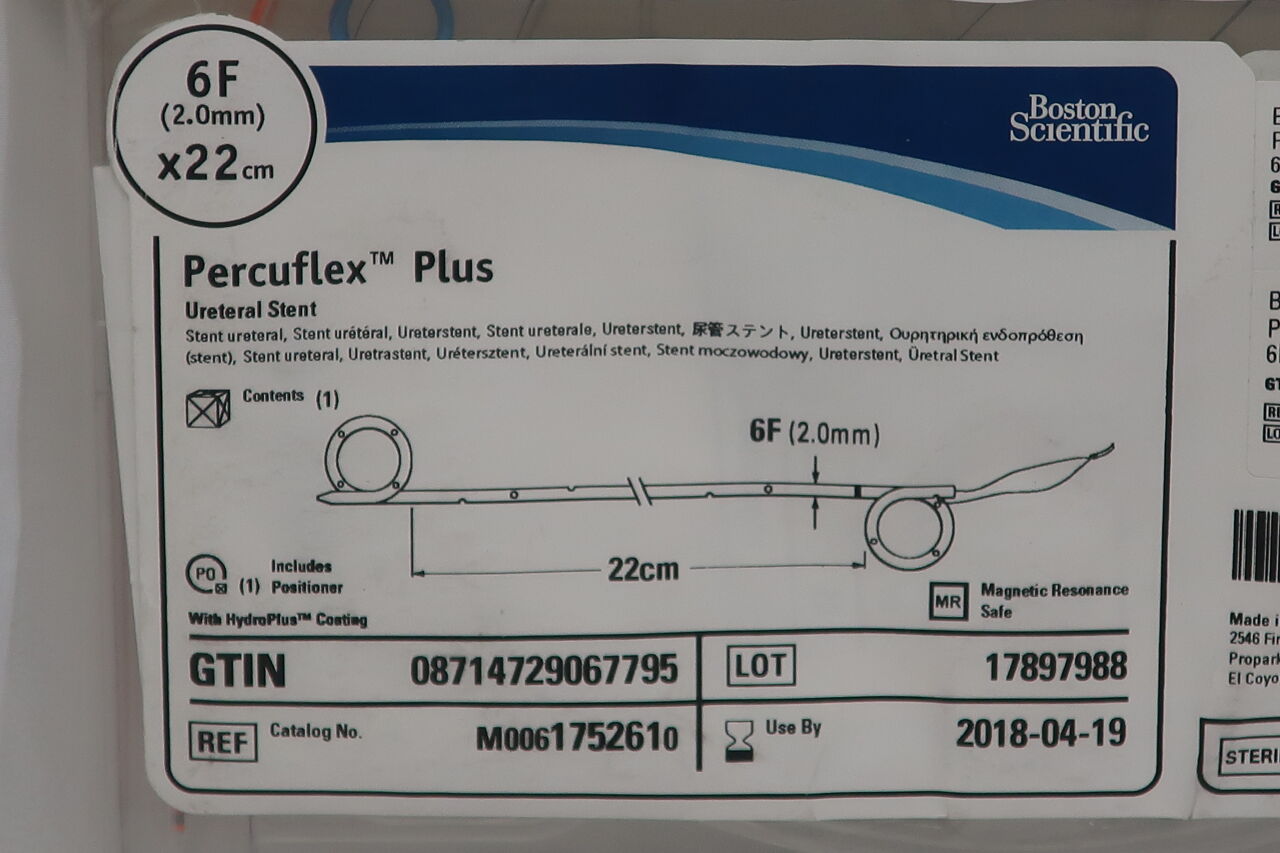 175261 - BOSTON SCIENTIFIC - Percuflex Plus Ureteral Stent - 6Fr x 22cm, (BX/1) - ( Expiry Date: 2023-08-12 )