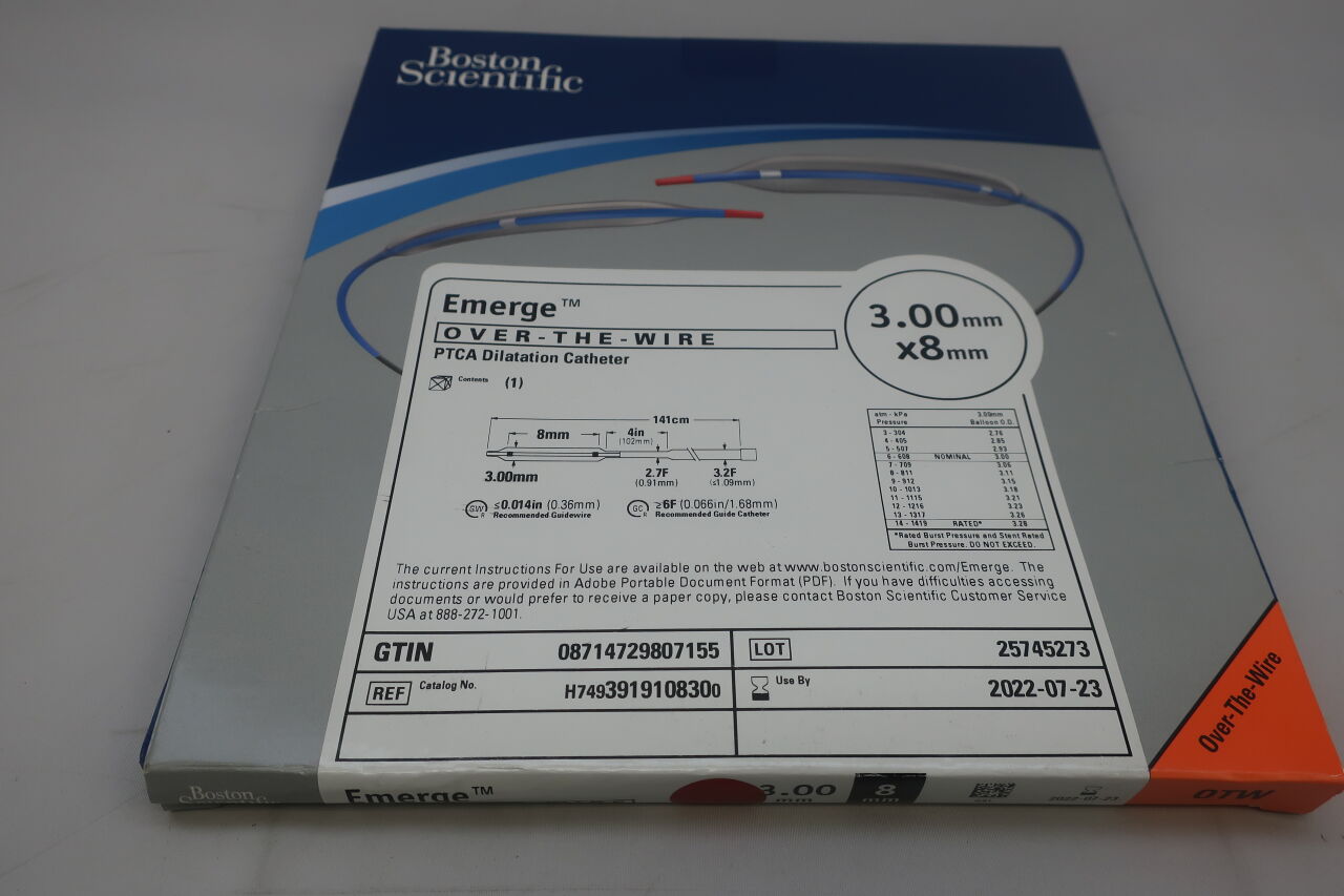 391910830 - BOSTON SCIENTIFIC - Emerge OTW PTCA Dilatation Catheter - 3.00mm x 8mm, (BX/1) - ( Expiry Date: 2022-07-23 )