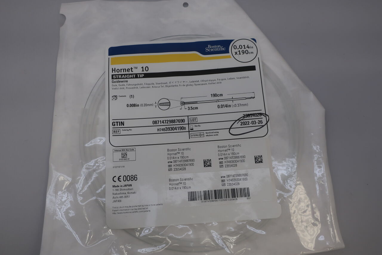 39304190 - BOSTON SCIENTIFIC - Hornet 10 Guidewire - Straight Tip - .014" x 190cm, (EA) - ( Expiry Date: 2022-03-26 )