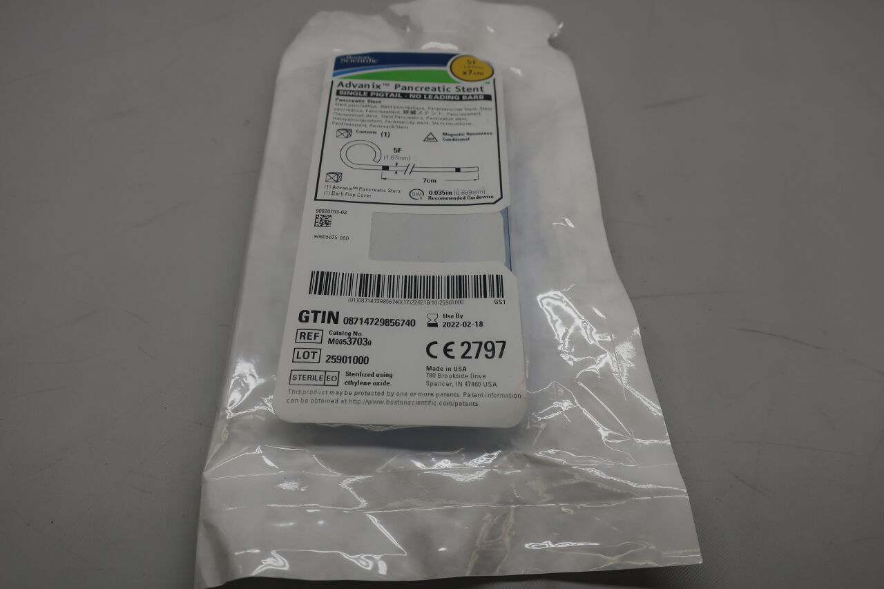 3703 - BOSTON SCIENTIFIC - Advanix Pancreatic Stent - Single Pigtail/No Leading Barb - 5Fr x 7cm, (EA) - ( Expiry Date: 2022-05-08 )
