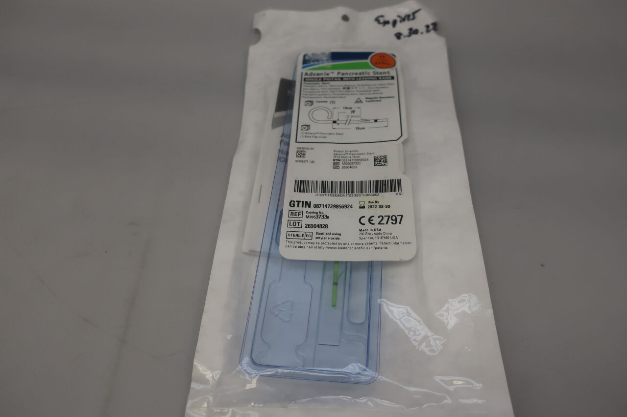 3733 - BOSTON SCIENTIFIC - Advanix Pancreatic Stent - Single Pigtail with Leading Barb - 7Fr x 15cm, (EA) - ( Expiry Date: 2023-04-10 )