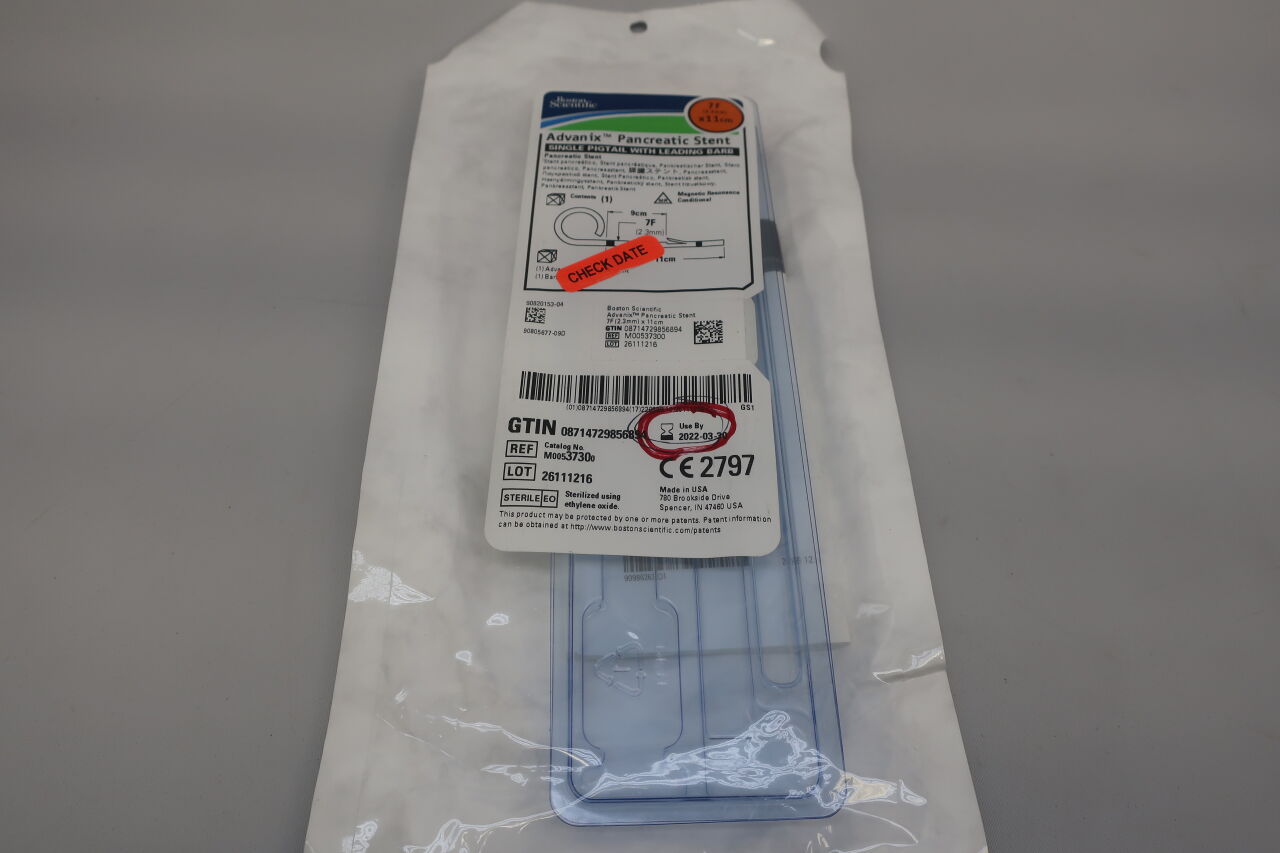 3730 - BOSTON SCIENTIFIC - Advanix Pancreatic Stent - Single Pigtail with Leading Barb - 7Fr x 11cm, (EA) - ( Expiry Date: 2022-05-16 )