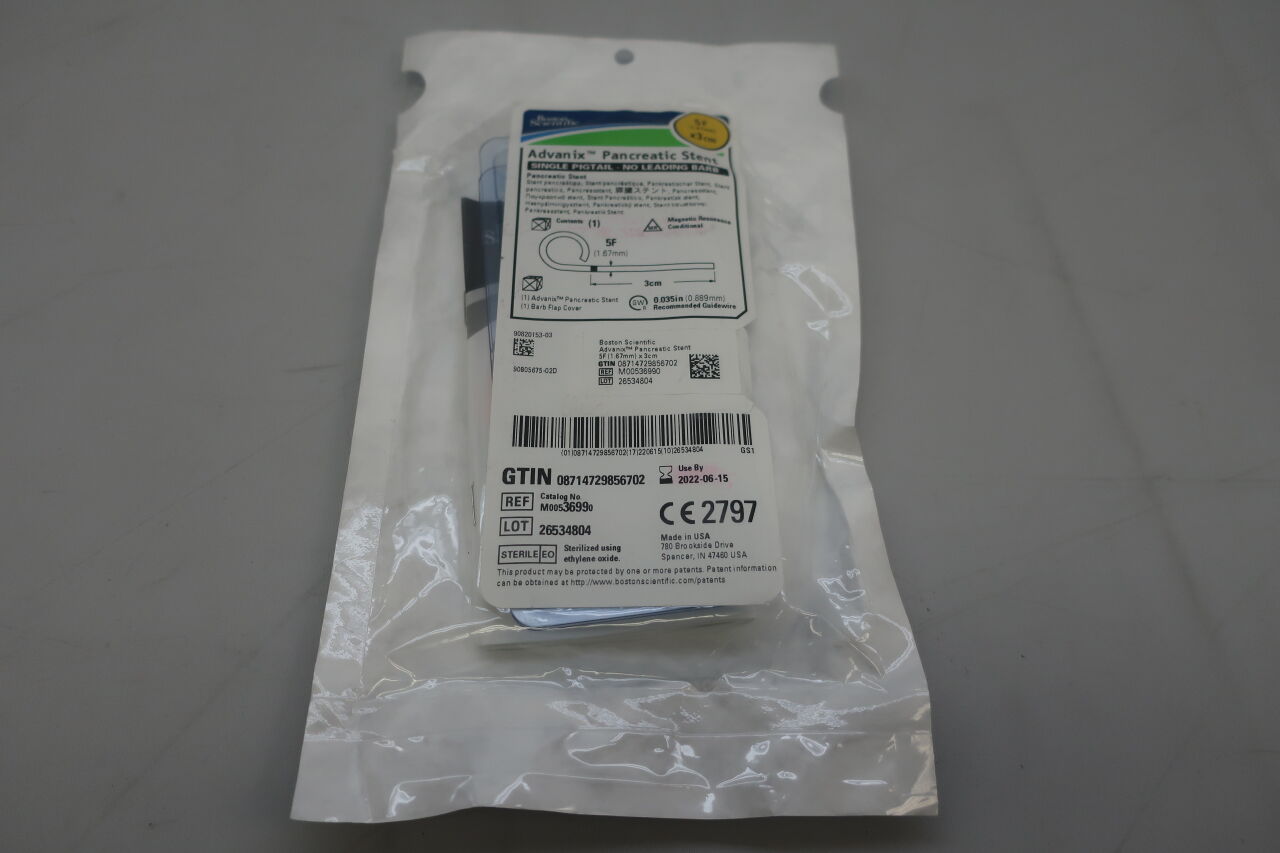 3699 - BOSTON SCIENTIFIC - Advanix Pancreatic Stent - Single Pigtail/No Leading Barb - 5Fr x 3cm, () - ( Expiry Date: 2021-12-26 )