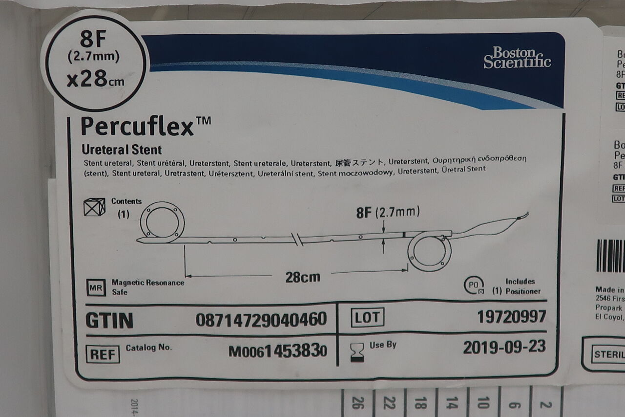 145383 - BOSTON SCIENTIFIC - Percuflex Ureteral Stent  8F/2.7mm x 28cm  , (EA) - ( Expiry Date: 2019-09-23 )