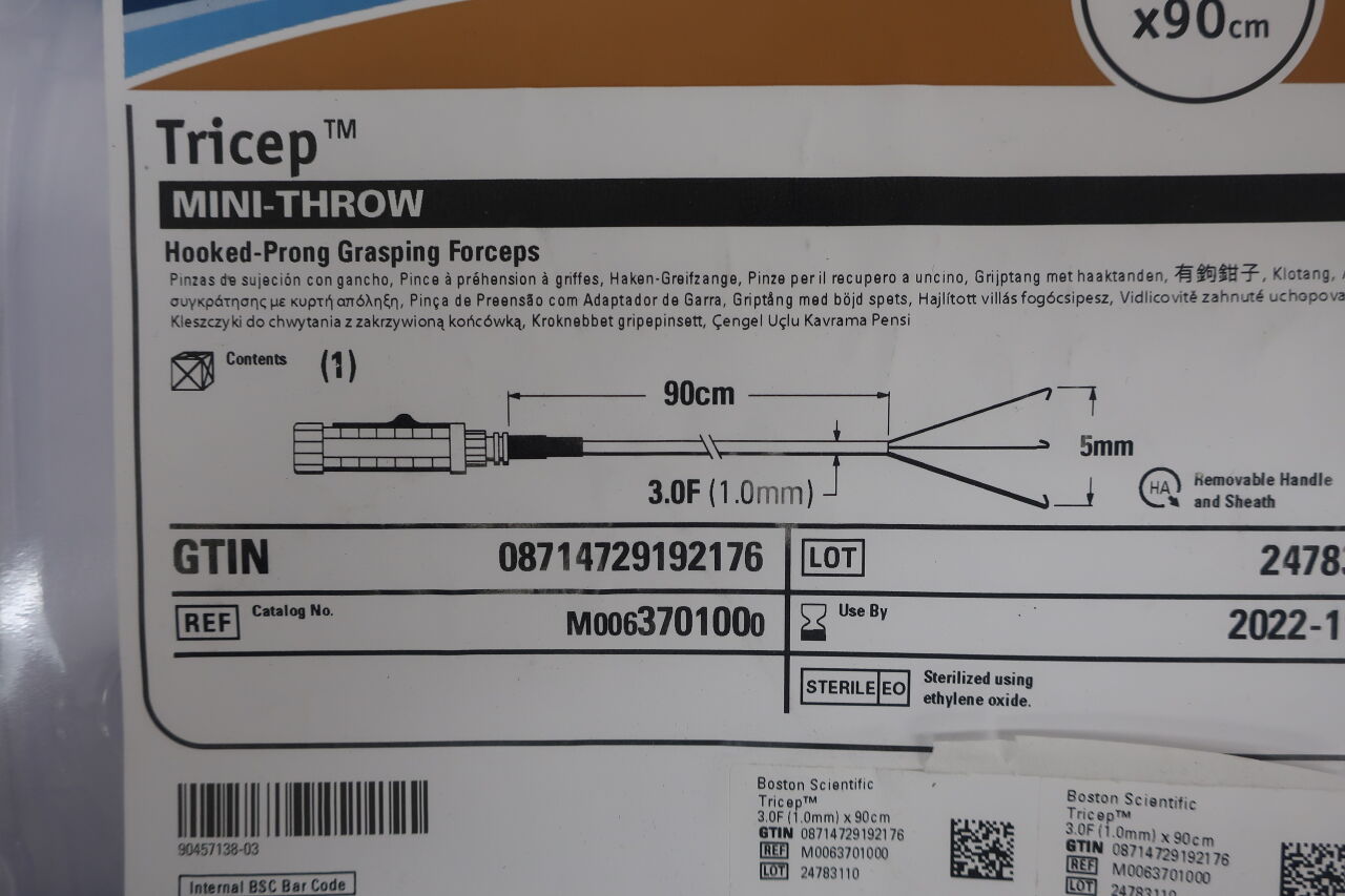 370100 - BOSTON SCIENTIFIC - Tricep Hooked-Prong Grasping Forceps - Mini-Throw - 3.0Fr x 90cm, (EA) - ( Expiry Date: 2022-11-17 )