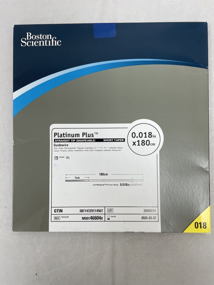 46604 - BOSTON SCIENTIFIC - Platinum Plus Guidewire - Straight Tip (Shapeable), Short Taper - .018" x 180cm, (EA) - ( Expiry Date: 2021-10-02 )