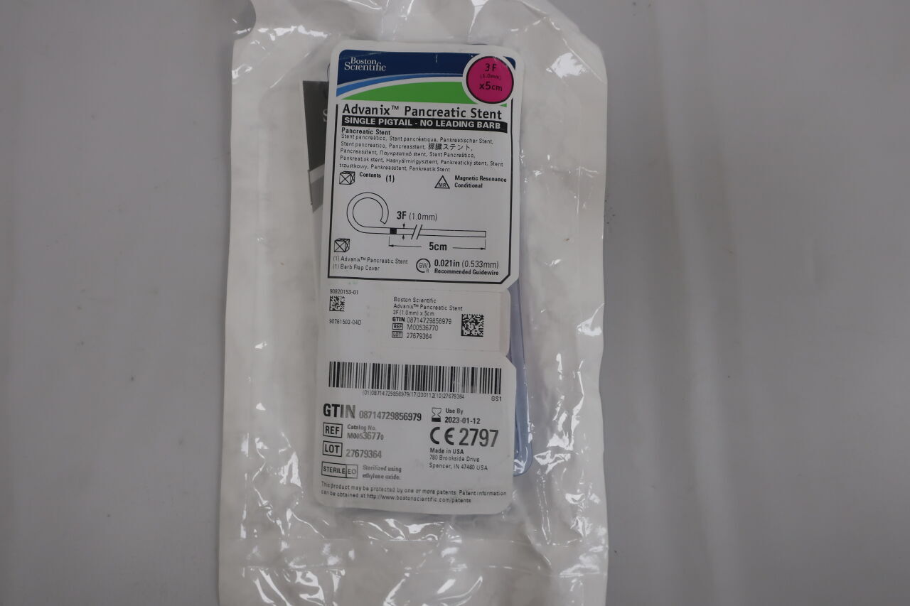 240205S299 - BOSTON SCIENTIFIC - Advanix Pancreatic Stent - Single Pigtail/No Leading Barb - 3Fr x 5cm, (EA) - ( Expiry Date: 2023-01-12 )