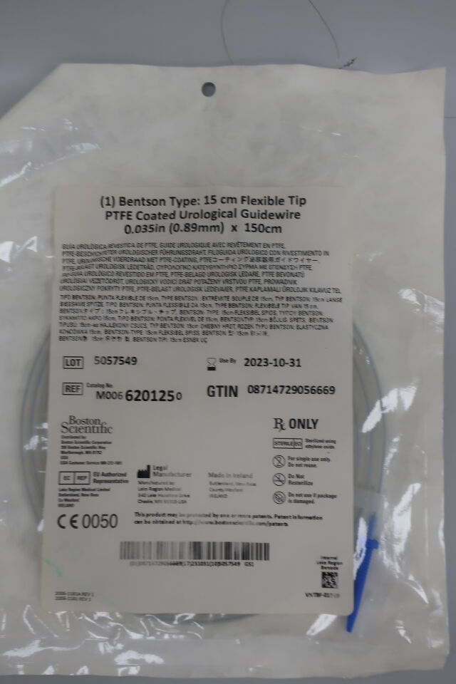 620125 - BOSTON SCIENTIFIC - PTFE Coated Urological Guidewire - 15cm Flexible Tip/Bentson-Type - .035" x 150cm
, () - ( Expiry Date: 2023-01-31 )
