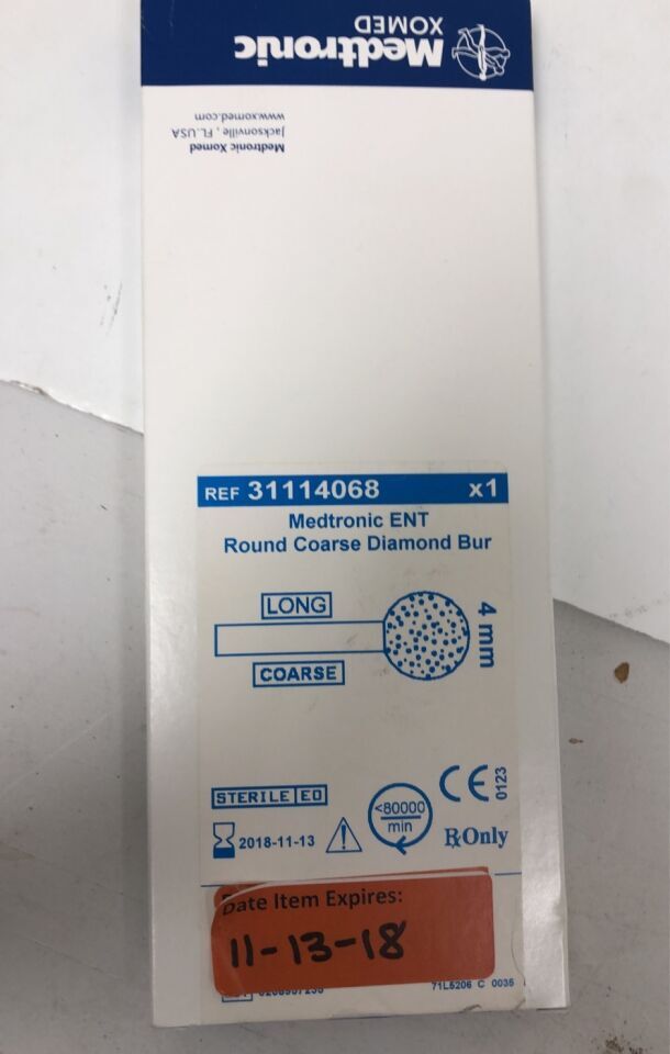 31114068 - MEDTRONIC - ent round coarse diamond bur, long, 4mm, (BX/1) - ( Expiry Date: 2023-04-15 )