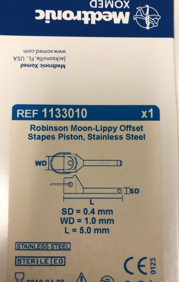 1133010 - MEDTRONIC - Medtronic Robinson-Moon-Lippy Offset Cupped Staples Piston, 5 mm Length, 4.24 mm Functional Length, (BX/1) - ( Expiry Date: 2019-04-26 )