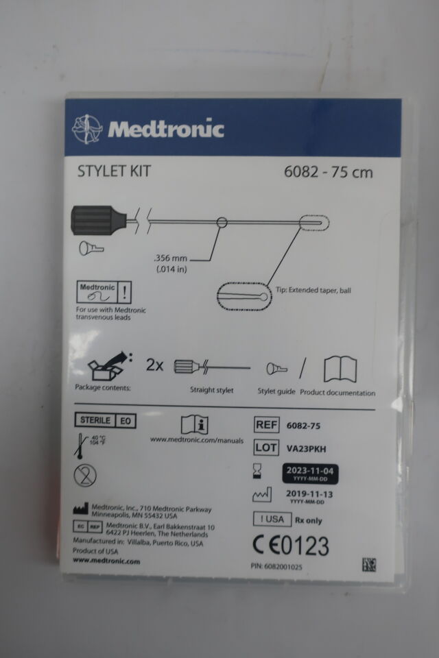 6082-75 - MEDTRONIC - Stylet Kit Straight, extended-taper, ball-tipped stylet for use w/ Medtronic transvenous leads -grey - 75cm, (EA) - ( Expiry Date: 2023-11-04 )
