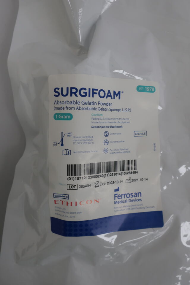 1978 - ETHICON - Surgifoam Absorbable Gelatin Powder, 1g
, () - ( Expiry Date: 2023-11-08 )