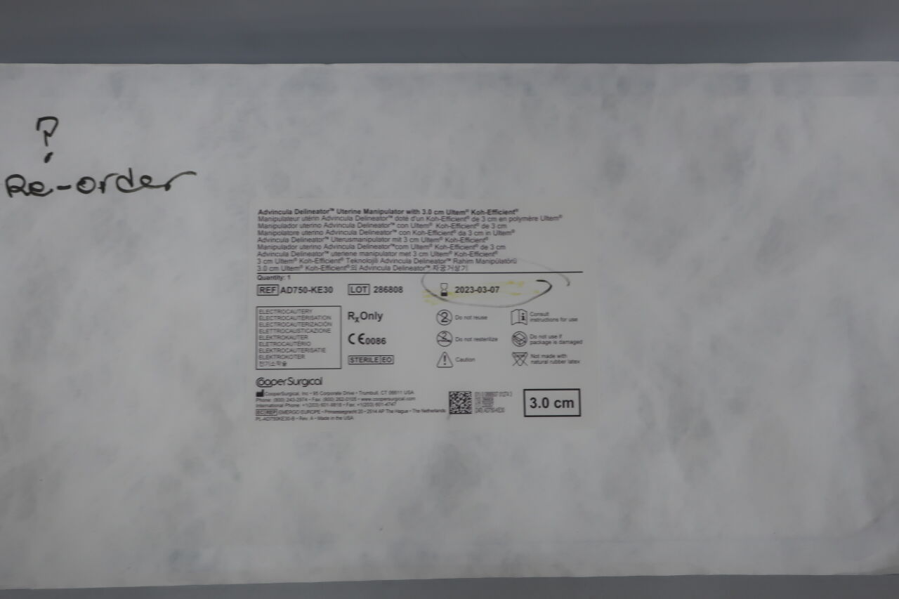 AD750-KE30 - COOPER SURGICAL - Advincula Delineator Uterine Manipulator, 3 cm Ultem Koh Koh-Efficient, () - ( Expiry Date: 2023-06-04 )