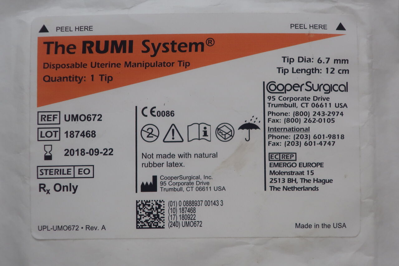 UMO672 - COOPER SURGICAL - Rumi II Intrauterine Tip, Orange, 12 cm Length, (EA) - ( Expiry Date: 2023-02-03 )