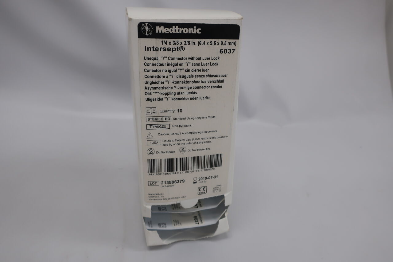 6037 - MEDTRONIC - Intersept Unequal Tubing Y-Connector without Luer Lock, 1/4 x 3/8 x 3/8 in. Connection Size, () - ( Expiry Date: 2019-07-31 )
