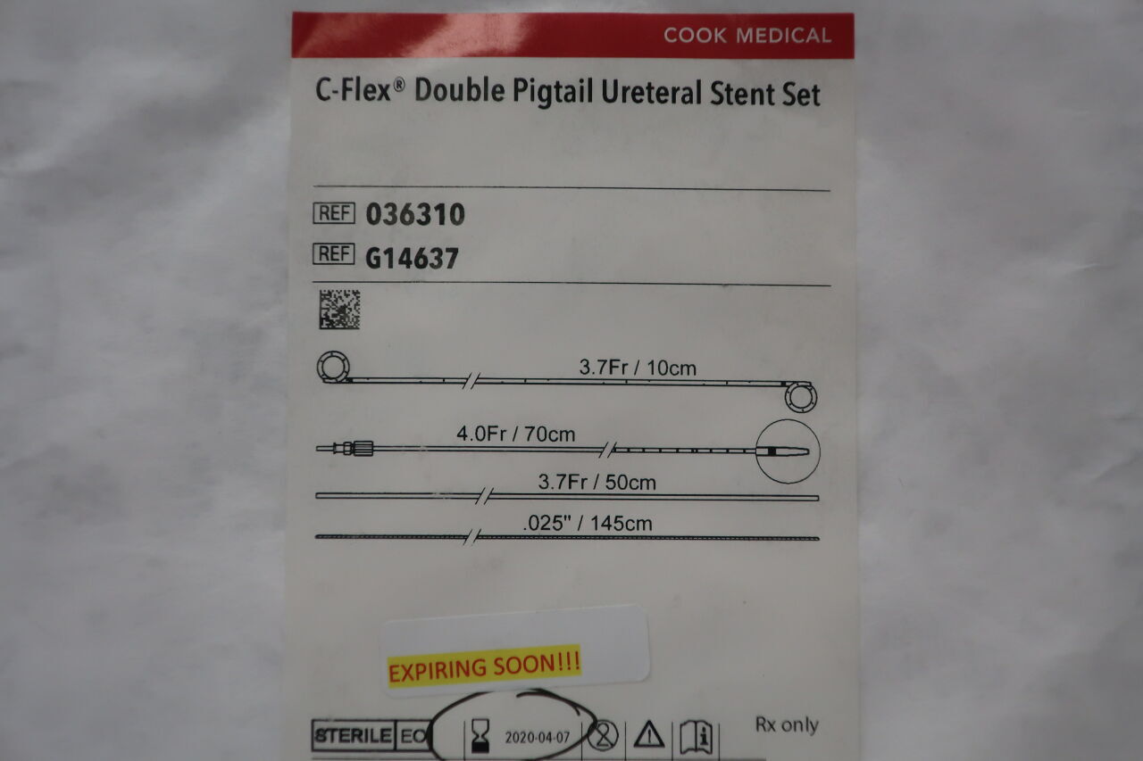 G14637 - COOK - C-Flex Double Pigtail Ureteral Stent Set, 3.7 Fr x 10 cm Length, () - ( Expiry Date: 2023-02-12 )