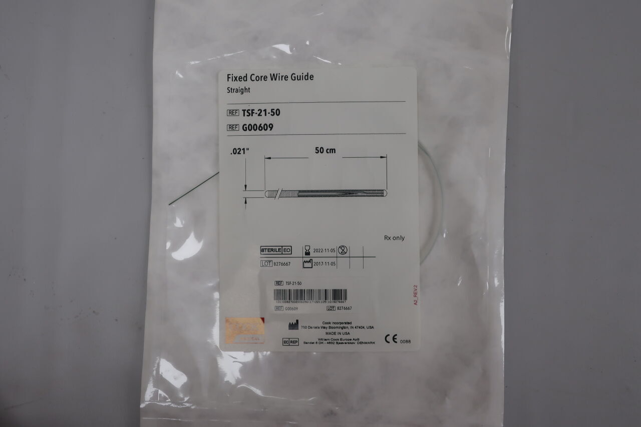 G00609 - COOK - Fixed-Core Wire Guide, Straight: 0.021 x 50cm, (EA) - ( Expiry Date: 2022-11-05 )