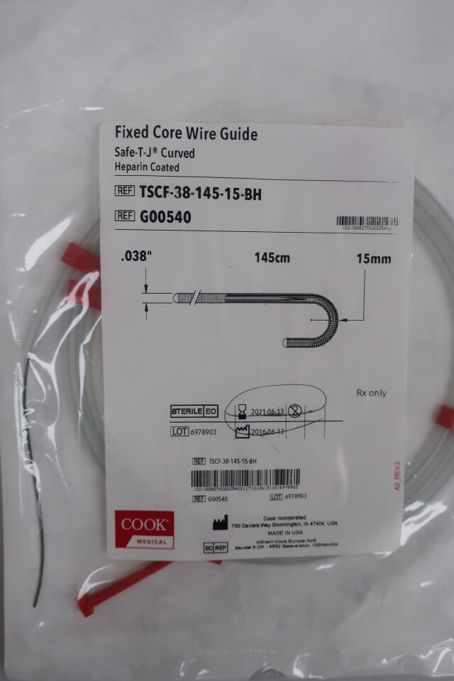 G00540 - COOK - Safe T-J Curved Fixed Core Wire Guide, .38in., (EA) - ( Expiry Date: 2021-06-13 )