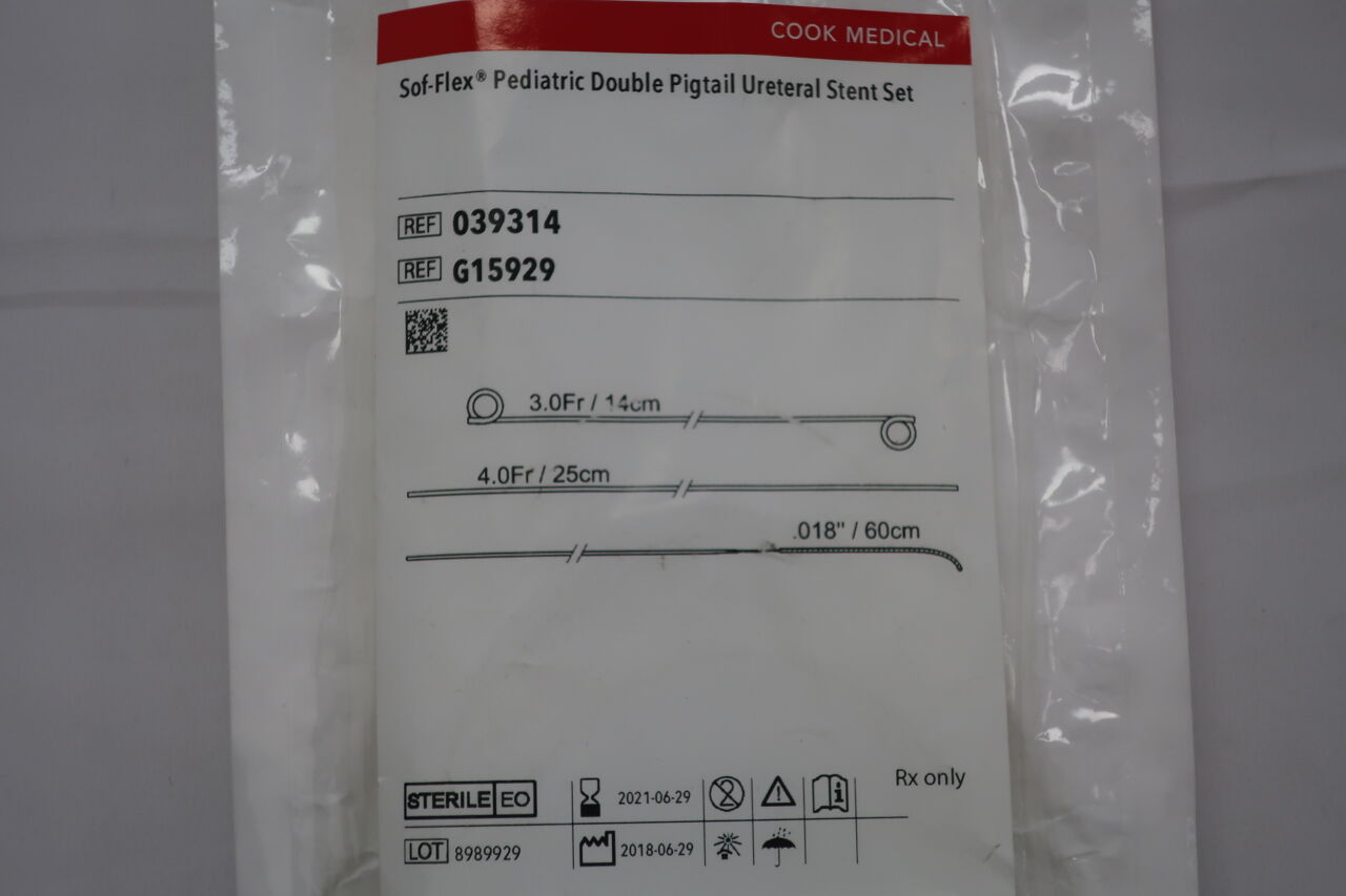 G15929 - COOK - Sof-Flex Double Pigtail Ureteral Stent Set, Pediatric: 3F x 14cm, (EA) - ( Expiry Date: 2021-07-30 )