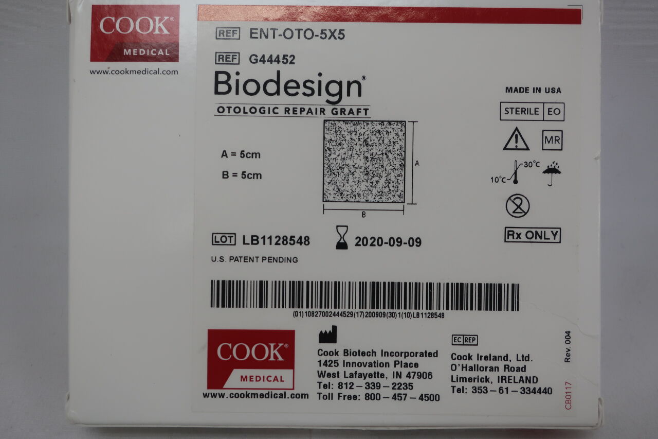 G44452 - COOK - biodesign otologic repair graft 5cm x 5cm, (BX/1) - ( Expiry Date: 2020-09-09 )