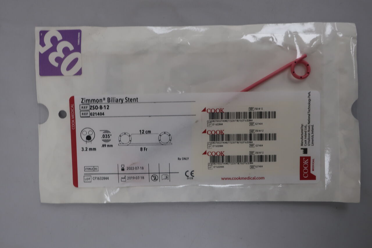 G21404 - COOK - Zimmon Biliary Stent .035in / 12cm / 8F , () - ( Expiry Date: 2022-07-18 )