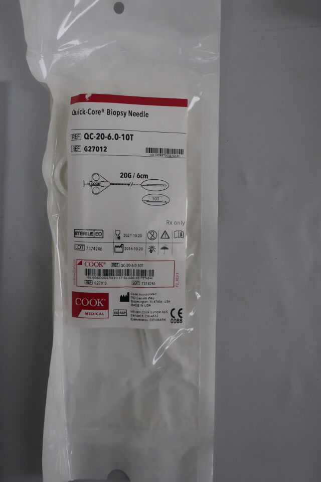 G27012 - COOK - quick-core biopsy needle 20g x 6cm, 10mm throw length, (EA) - ( Expiry Date: 2021-10-20 )