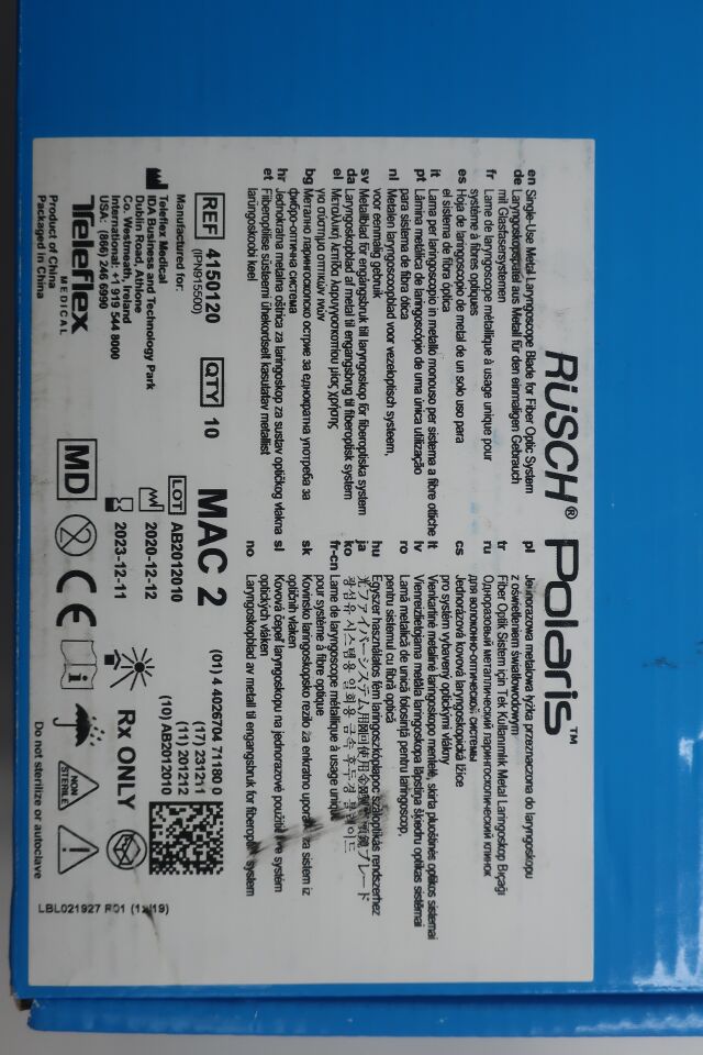 4150120 - TELEFLEX - Rusch Polaris Single-Use Fiber Optic Laryngoscope Blades, Macintosh 2, (BX/10) - ( Expiry Date: 2023-12-11 )