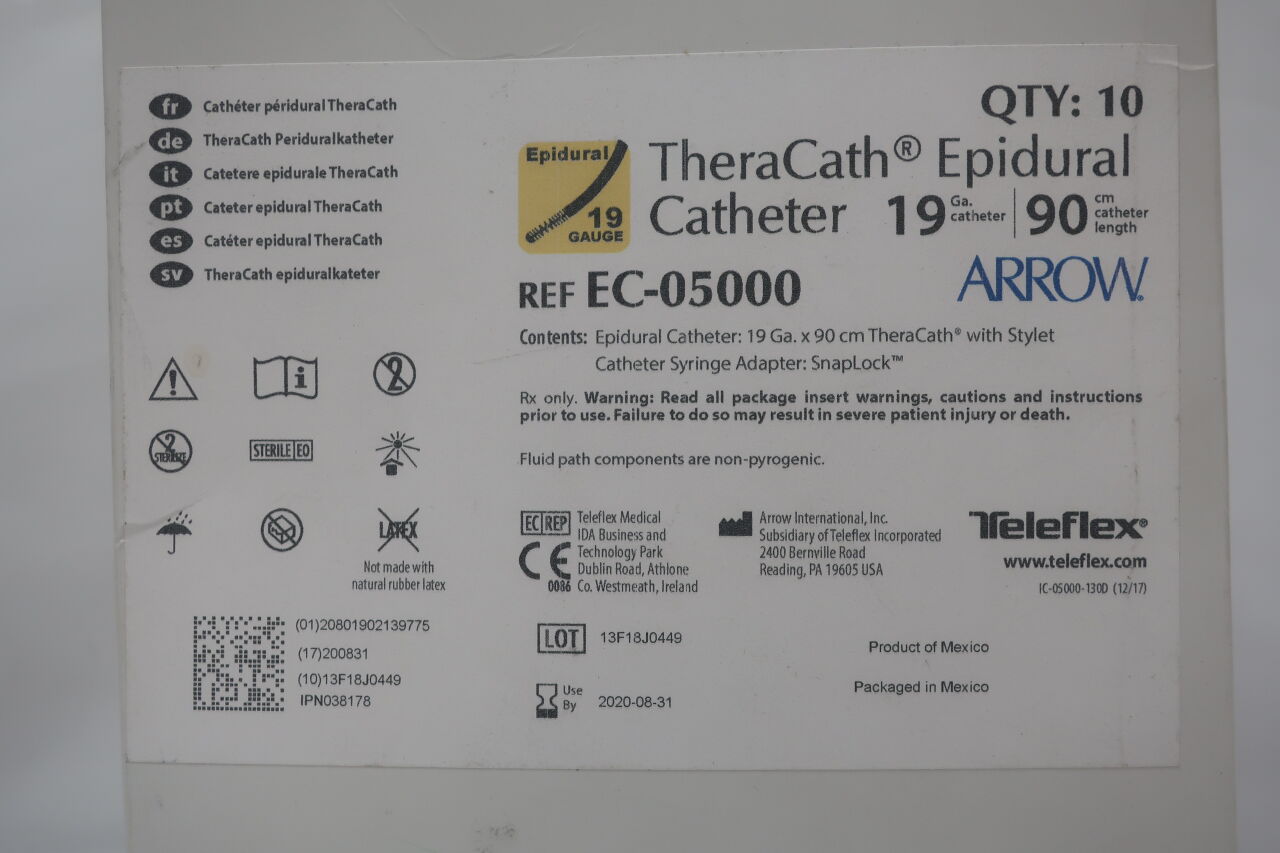 EC-05000 - TELEFLEX - TheraCath Epidural Catheter, 90cm, (BX/10) - ( Expiry Date: 2020-08-31 )