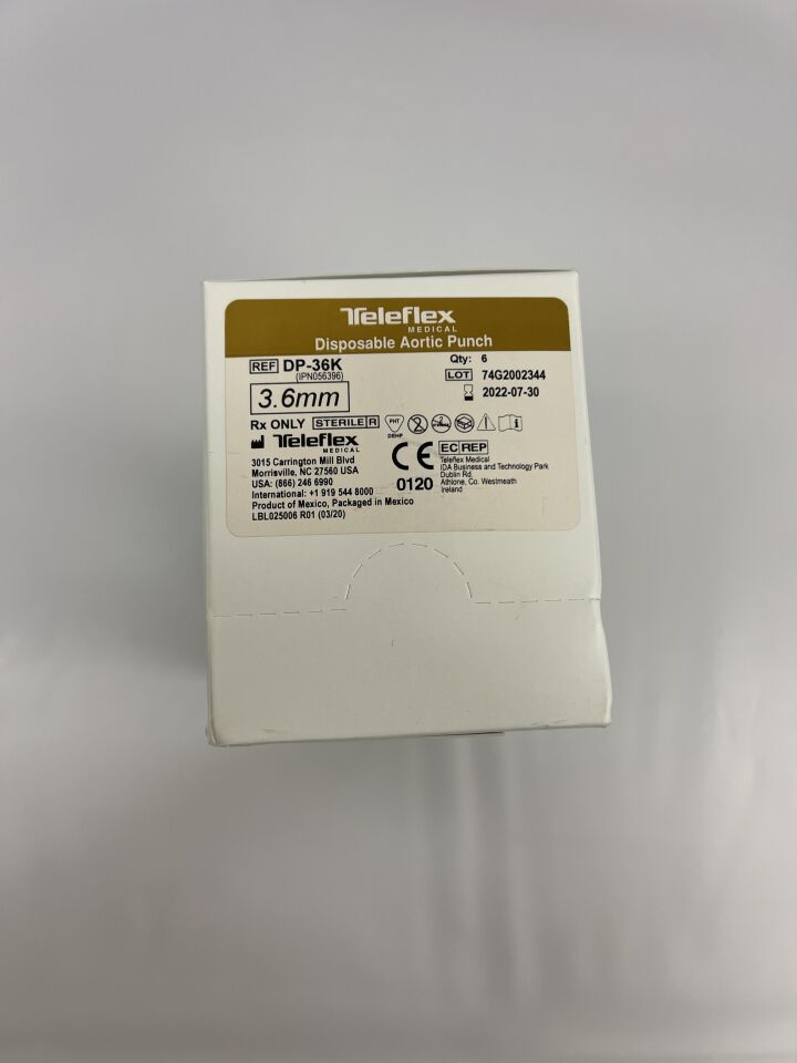 DP-36K - TELEFLEX - premium diamond edge 3.6mm aortic punch, 7.75" handle, (BX/6) - ( Expiry Date: 2022-07-30 )