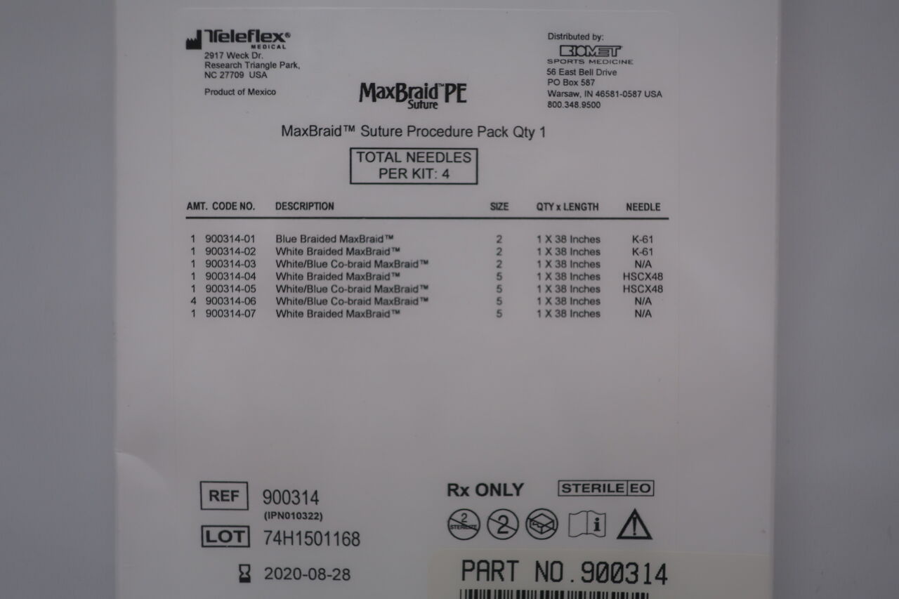 900314 - TELEFLEX - MaxBraid Suture Kits - MaxBraid Suture Kit, (BX/1) - ( Expiry Date: 2020-08-28 )