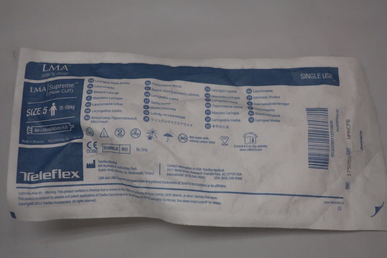 175050 - TELEFLEX - LMA Supreme (New Cuff) Laryngeal Mask Airway, Size 5, () - ( Expiry Date:  )
