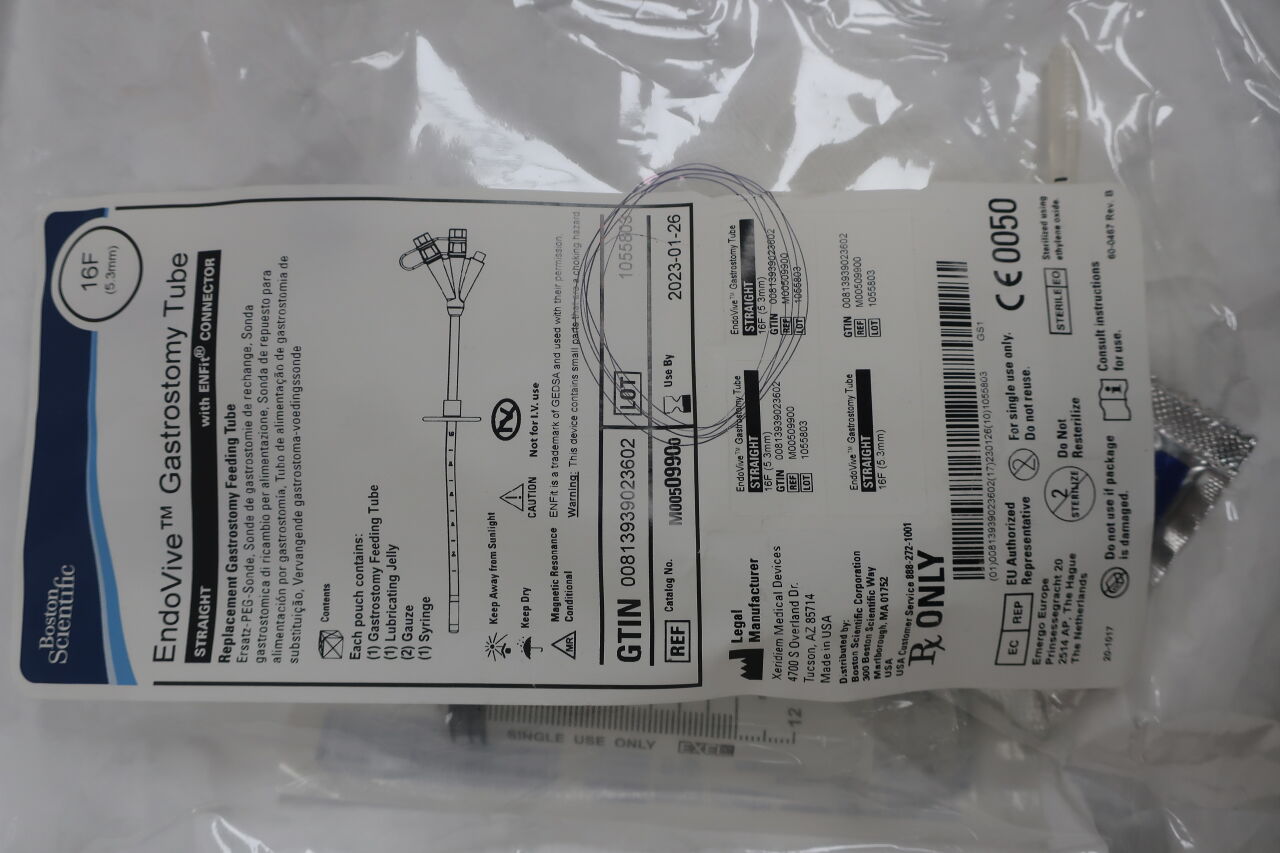 0990 - BOSTON SCIENTIFIC - EndoVive Gastrostomy Tube, Straight, with ENFit Connector, 16FR, (EA) - ( Expiry Date: 2023-01-26 )