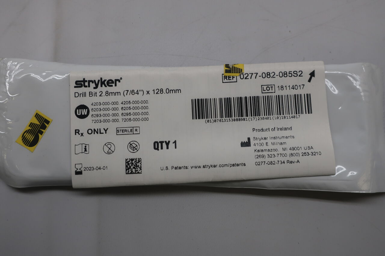 0277-082-085S2 - STRYKER - Minor Modification Product 2.8mm x 128mm Drill Bit, (EA) - ( Expiry Date: 2022-11-01 )
