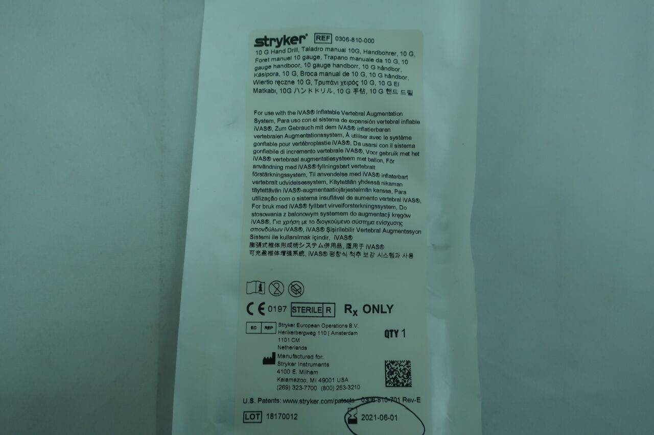 0306-810-000 - STRYKER - 10G Hand Drill for IVAS, () - ( Expiry Date: 2021-06-01 )