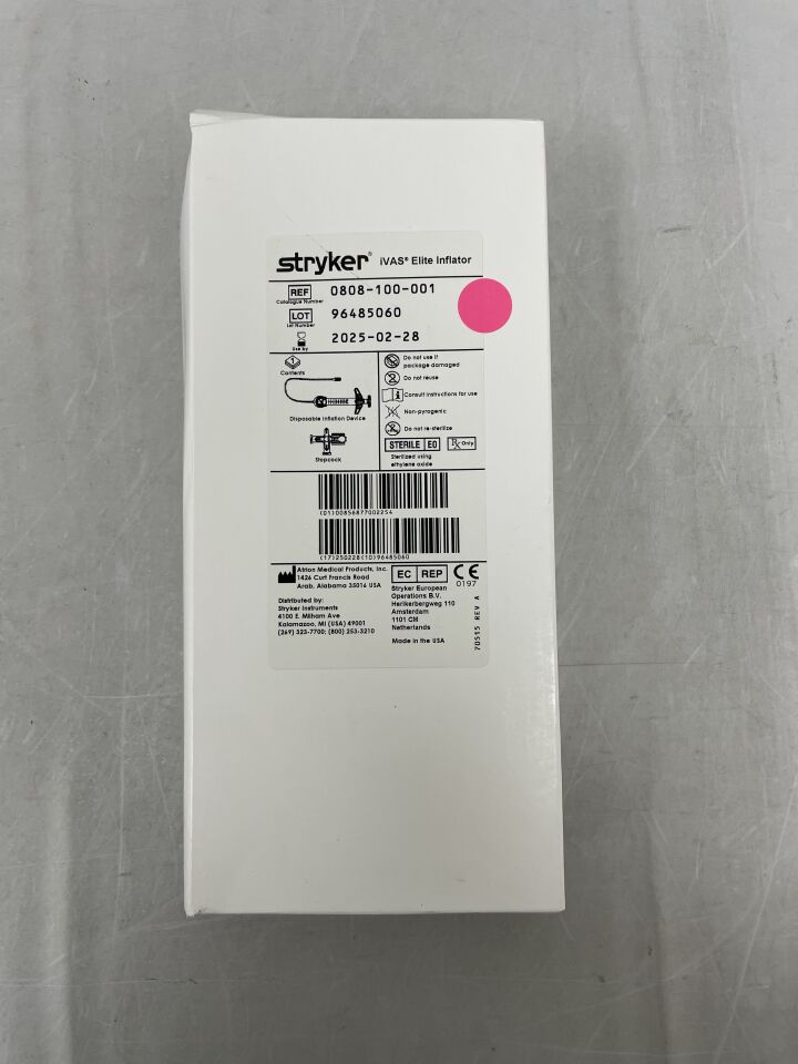 0808-100-001 - STRYKER - iVAS Elite Disposable Inflator w/Stopcock QL1455, () - ( Expiry Date: 2023-10-31 )