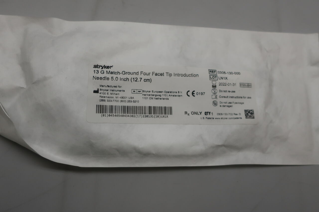 0306-130-000 - STRYKER - 13G Four Facet Tip Match-Ground Introduction Needle, 5", () - ( Expiry Date: 2022-01-31 )