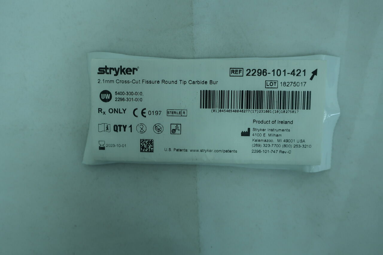 2296-101-421 - STRYKER - Cross Cut Fissure Round Tip Carbide Bur 2.1mm, () - ( Expiry Date: 2023-10-01 )