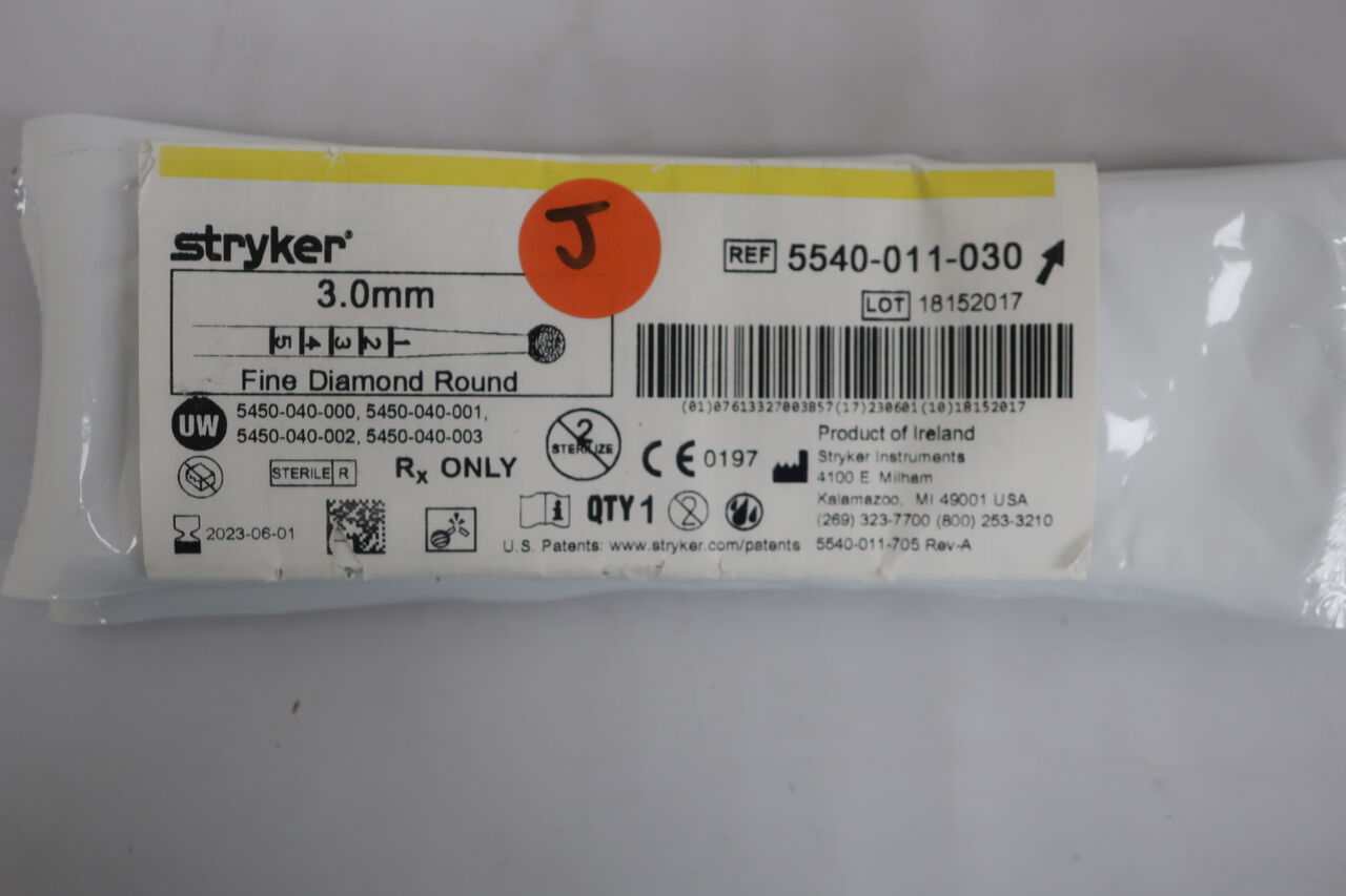 5540-011-030 - STRYKER - Fine Diamond Round Burr, 3 mm Head Diameter, () - ( Expiry Date: 2023-06-01 )