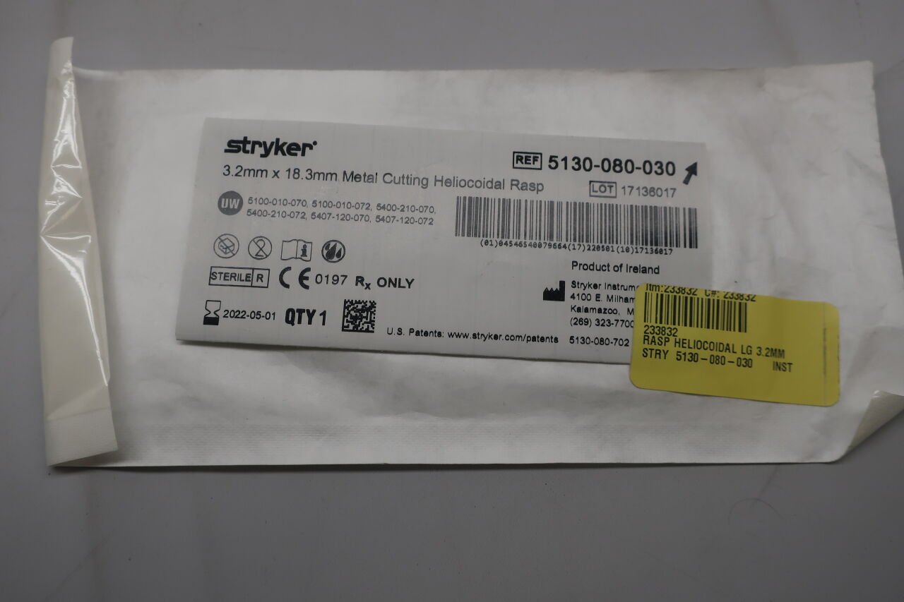 5130-080-030 - STRYKER - Heliocoidal Rasp, Long, 3.2 dia. x 18.3 mm Head Length, (EA) - ( Expiry Date: 2022-05-01 )