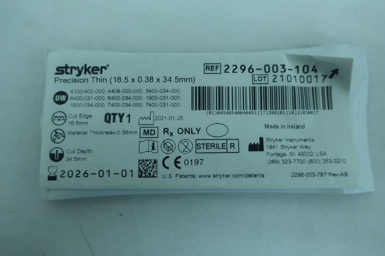 2296-003-104 - STRYKER - Precision Thin Long Wide Blade, 34.5 L x 16.5 mm W, (EA) - ( Expiry Date: 2023-07-01 )