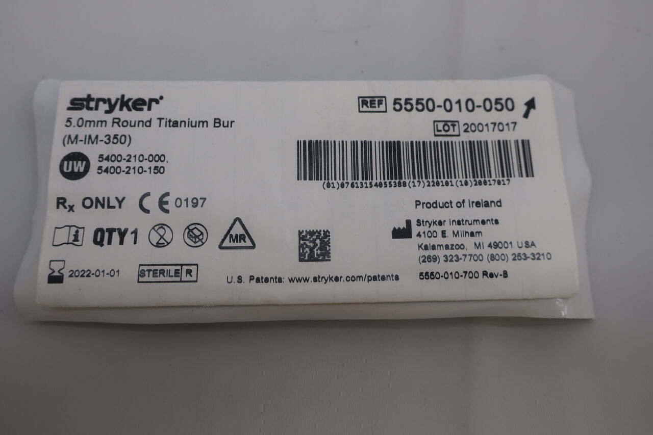 5550-010-050 - STRYKER - Round Titanium Burr, 5 mm Head Diameter, (EA) - ( Expiry Date: 2022-01-01 )