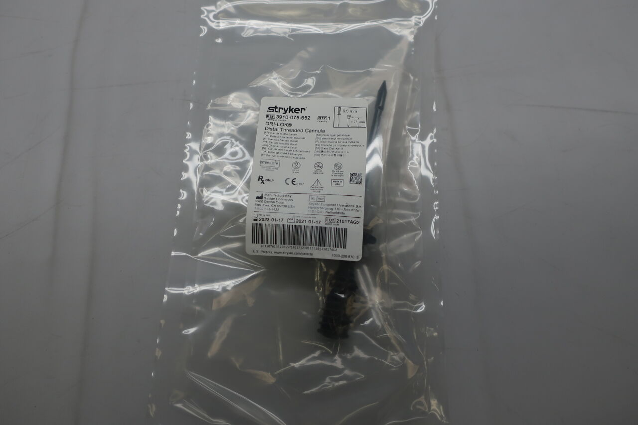 3910-075-652 - STRYKER - dri-lok cannula 6.50mm x75mm threaded, (EA) - ( Expiry Date: 2023-01-17 )