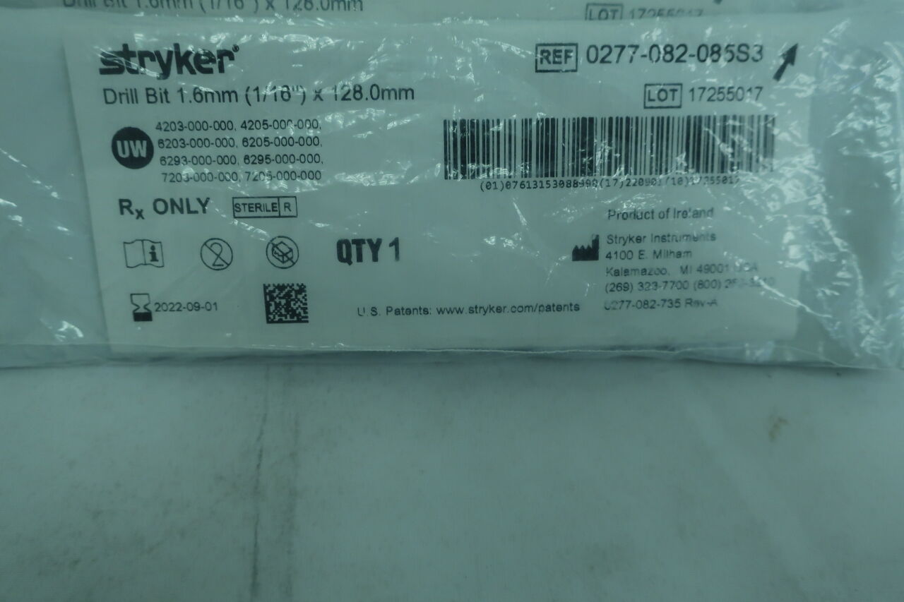 0277-082-085S3 - STRYKER - Minor Modification Product 1.6mm x 128mm Drill Bit, (EA) - ( Expiry Date: 2022-09-01 )
