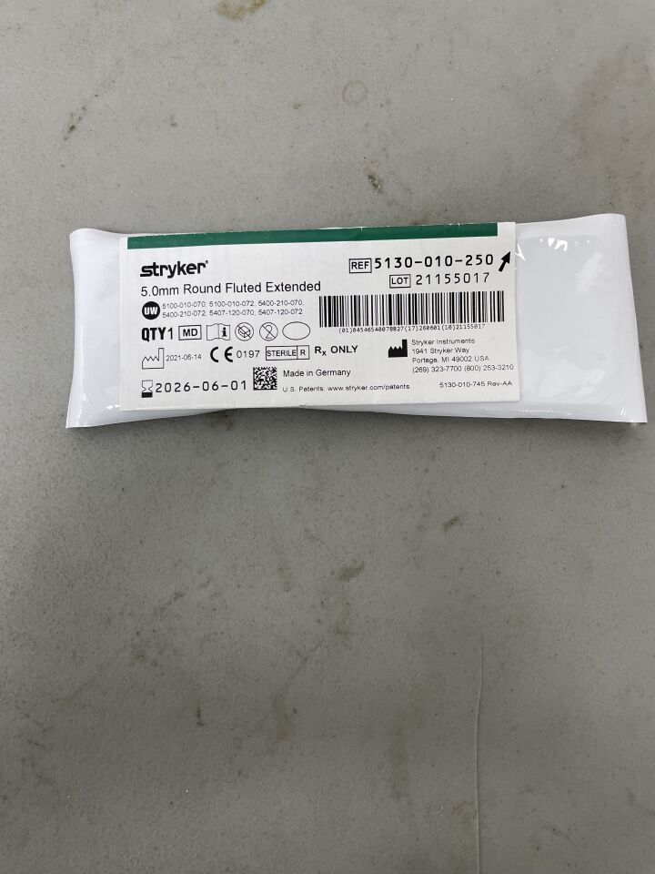 5130-010-250 - STRYKER - 5.0mm Round Fluted Extended Bur, Long, () - ( Expiry Date: 2023-09-01 )