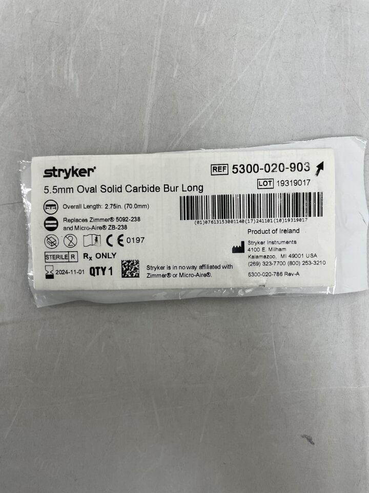 5300-020-903 - STRYKER - 5.5mm Oval Solid Carbide Bur, Long
, () - ( Expiry Date: 2023-10-01 )
