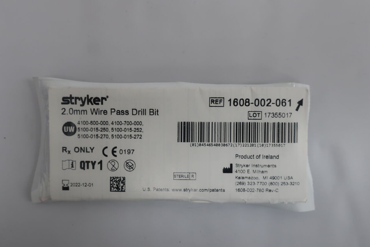 1608-002-061 - STRYKER - Wire-Pass Drill, 2 mm Head Diameter, 6.4 mm Head Length, () - ( Expiry Date: 2022-12-01 )