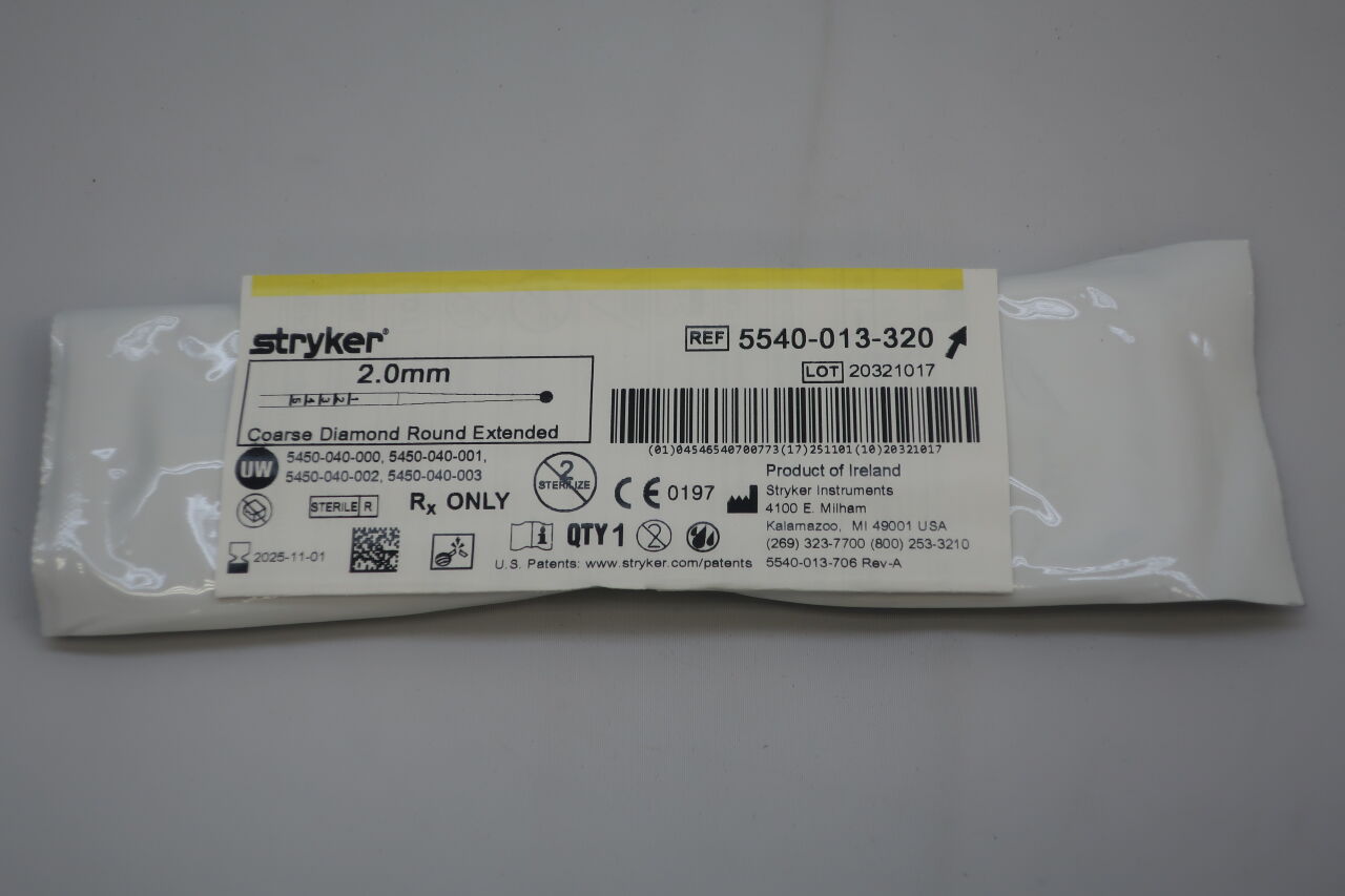 5540-013-320 - STRYKER - Extended Coarse Diamond Round Burr, 2 mm Head Diameter, () - ( Expiry Date: 2023-02-01 )